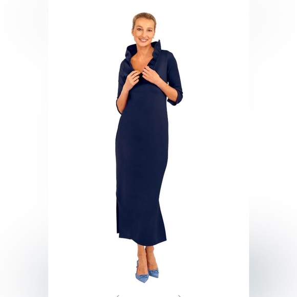 Gretchen Scott Designs Blue Sheath Maxi Dress 3/4 Sleeve - Picture 2 of 3